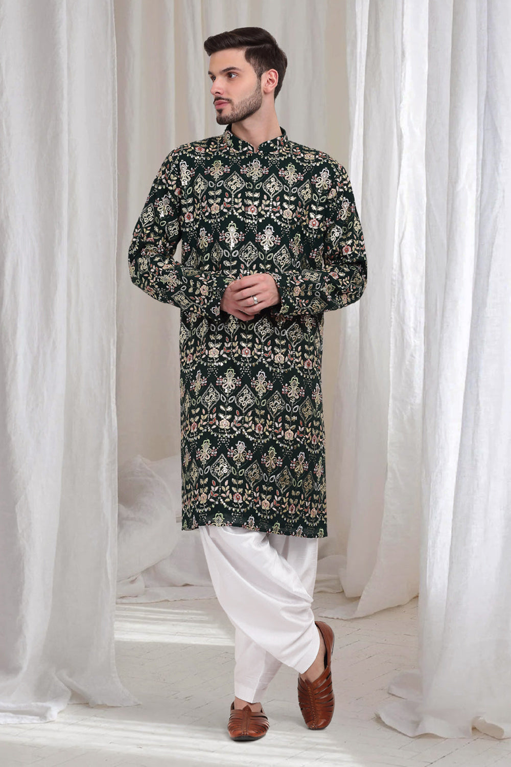 Krish Embroidered Cotton Kurta With Patiala - Green
