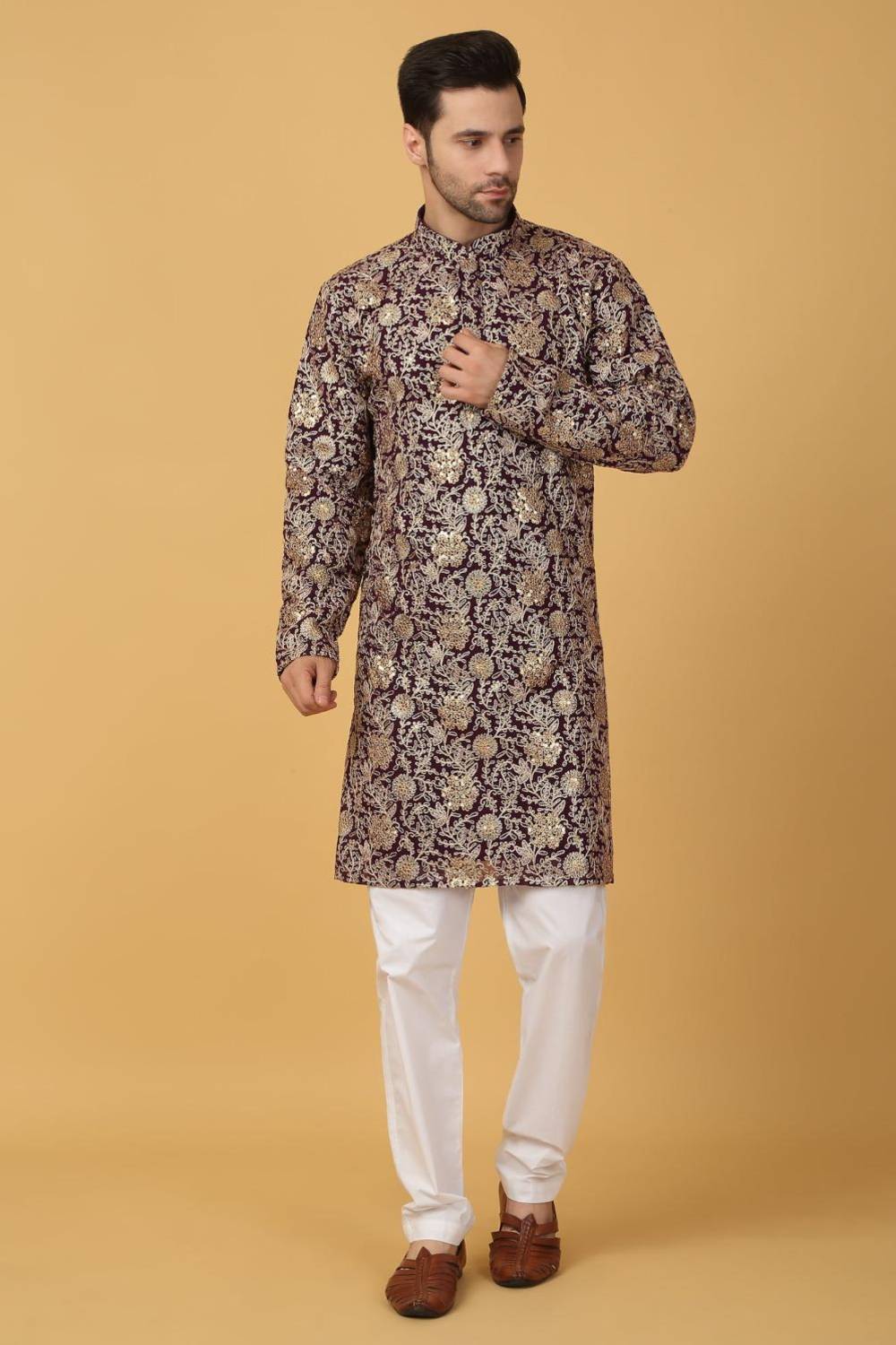 Zar Firdaus Embroidered Kurta Pants Set - Festive Purple