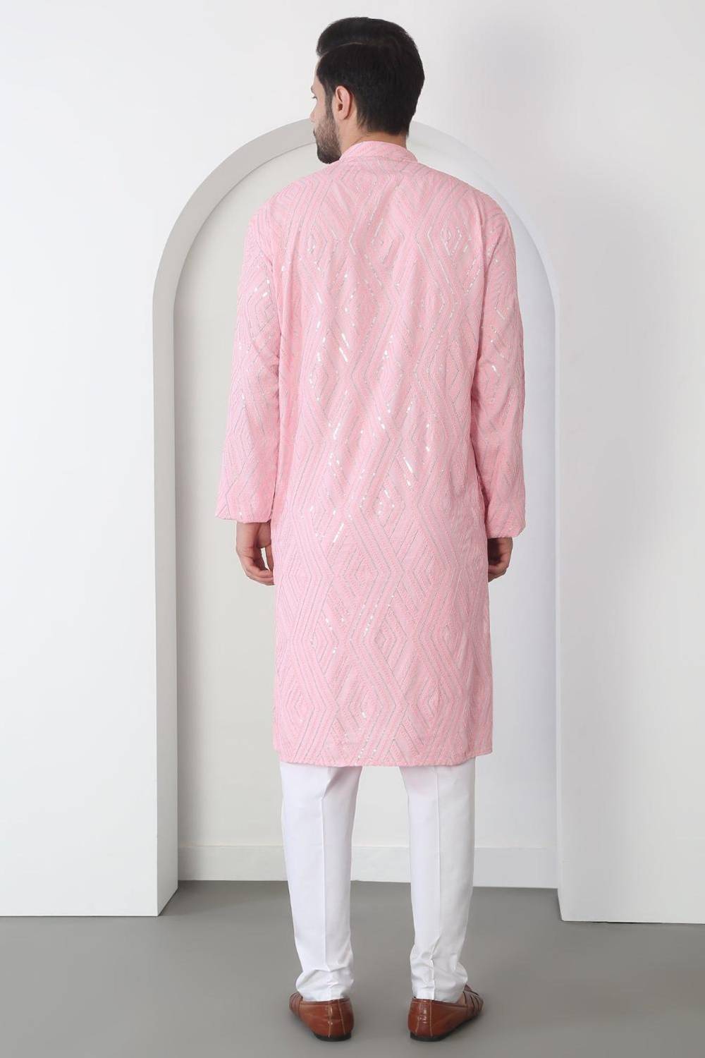 Chandra Barfi Pastel Pink Cotton Embroidered Thread Barfi Kurta Set