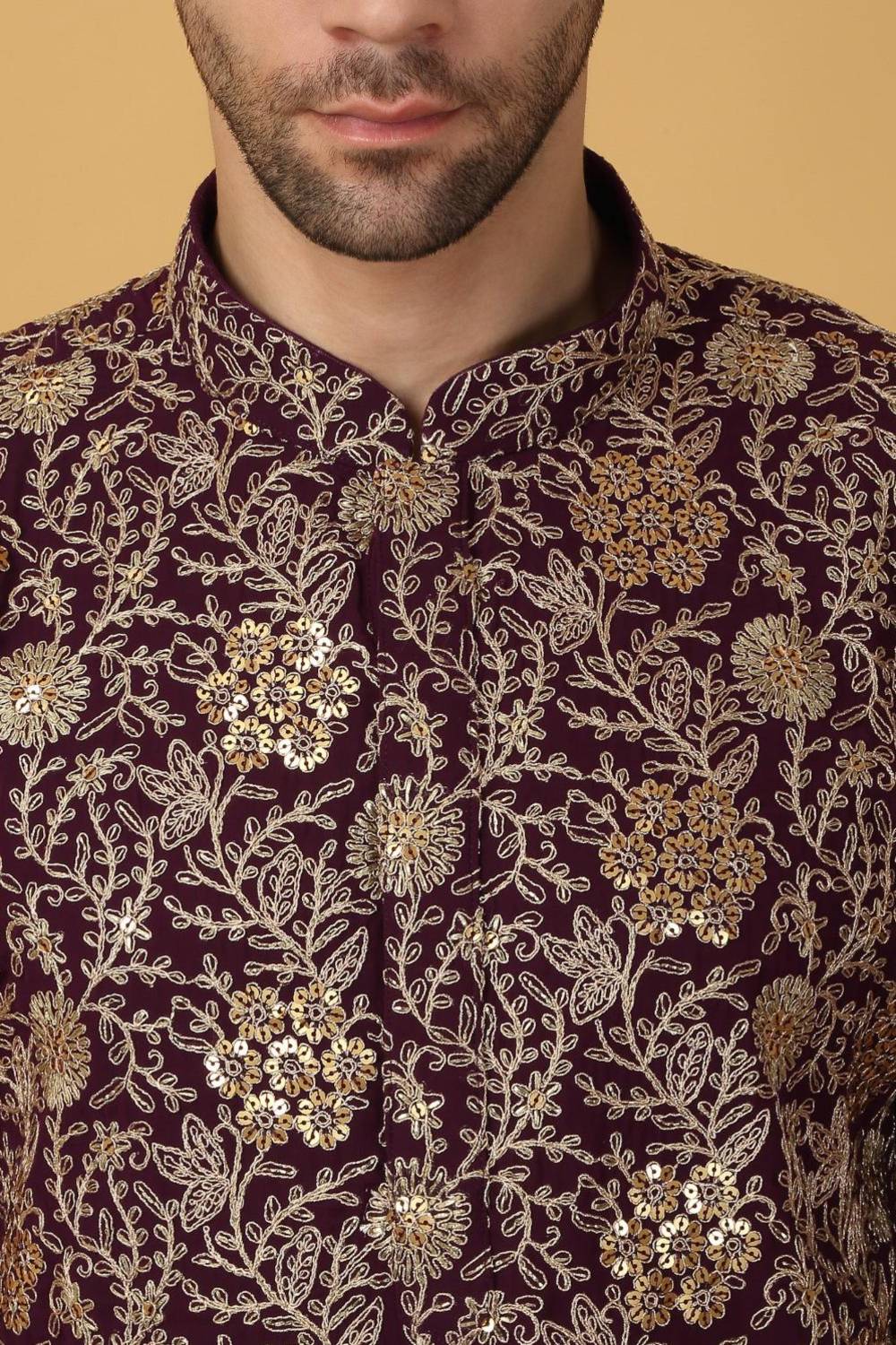 Zar Firdaus Embroidered Kurta Pants Set - Festive Purple