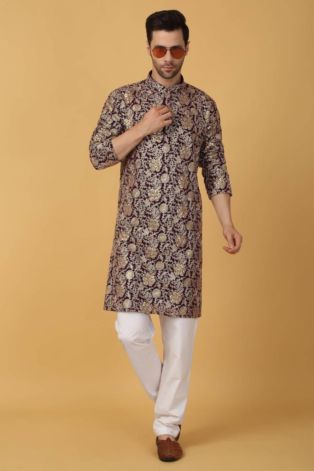 Zar Firdaus Embroidered Kurta Pants Set - Festive Purple