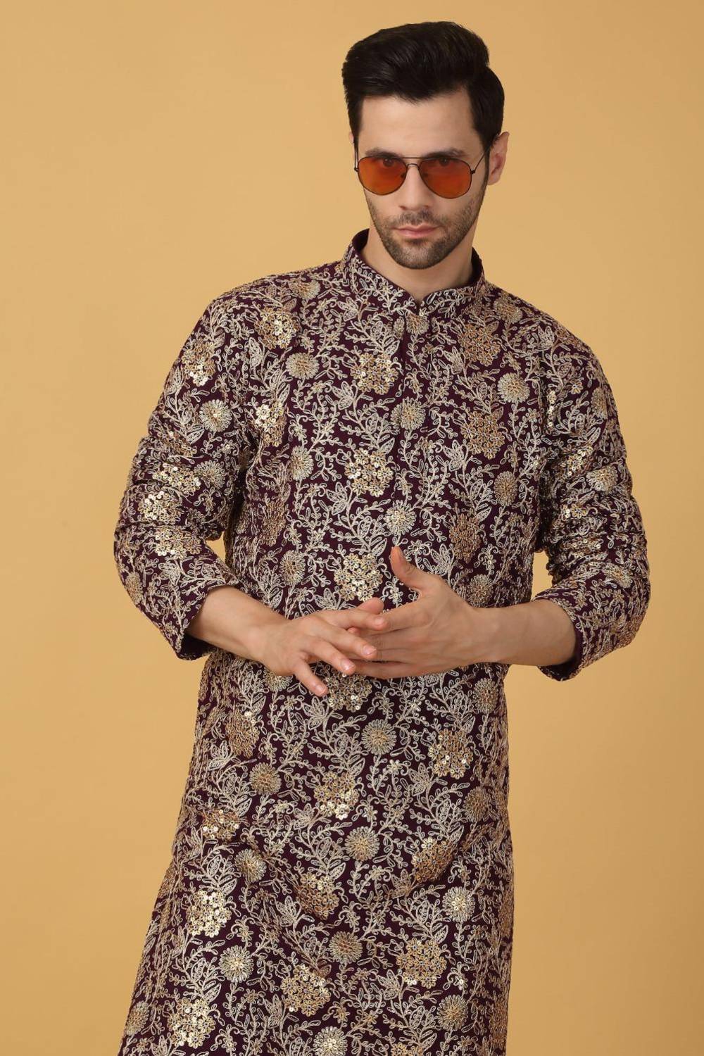 Zar Firdaus Embroidered Kurta Pants Set - Festive Purple