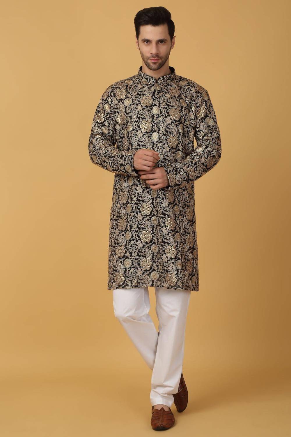 Zar Firdaus Embroidered Kurta Pants Set - Festive Black