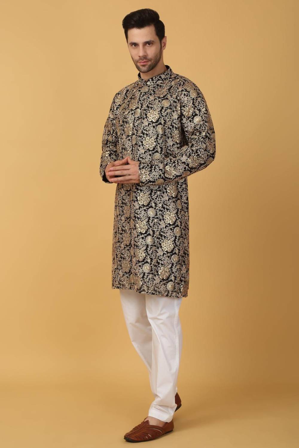 Zar Firdaus Embroidered Kurta Pants Set - Festive Black