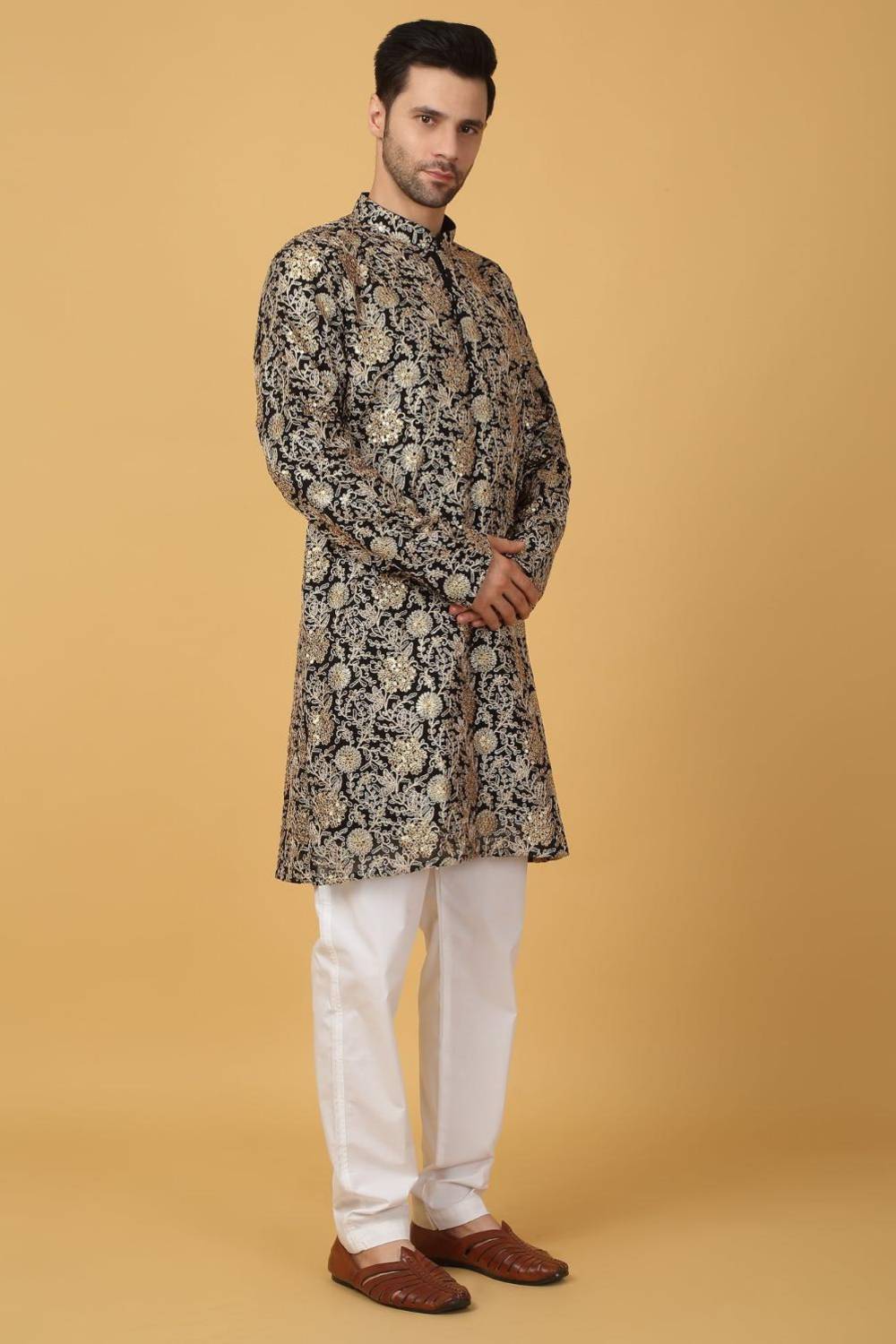 Zar Firdaus Embroidered Kurta Pants Set - Festive Black
