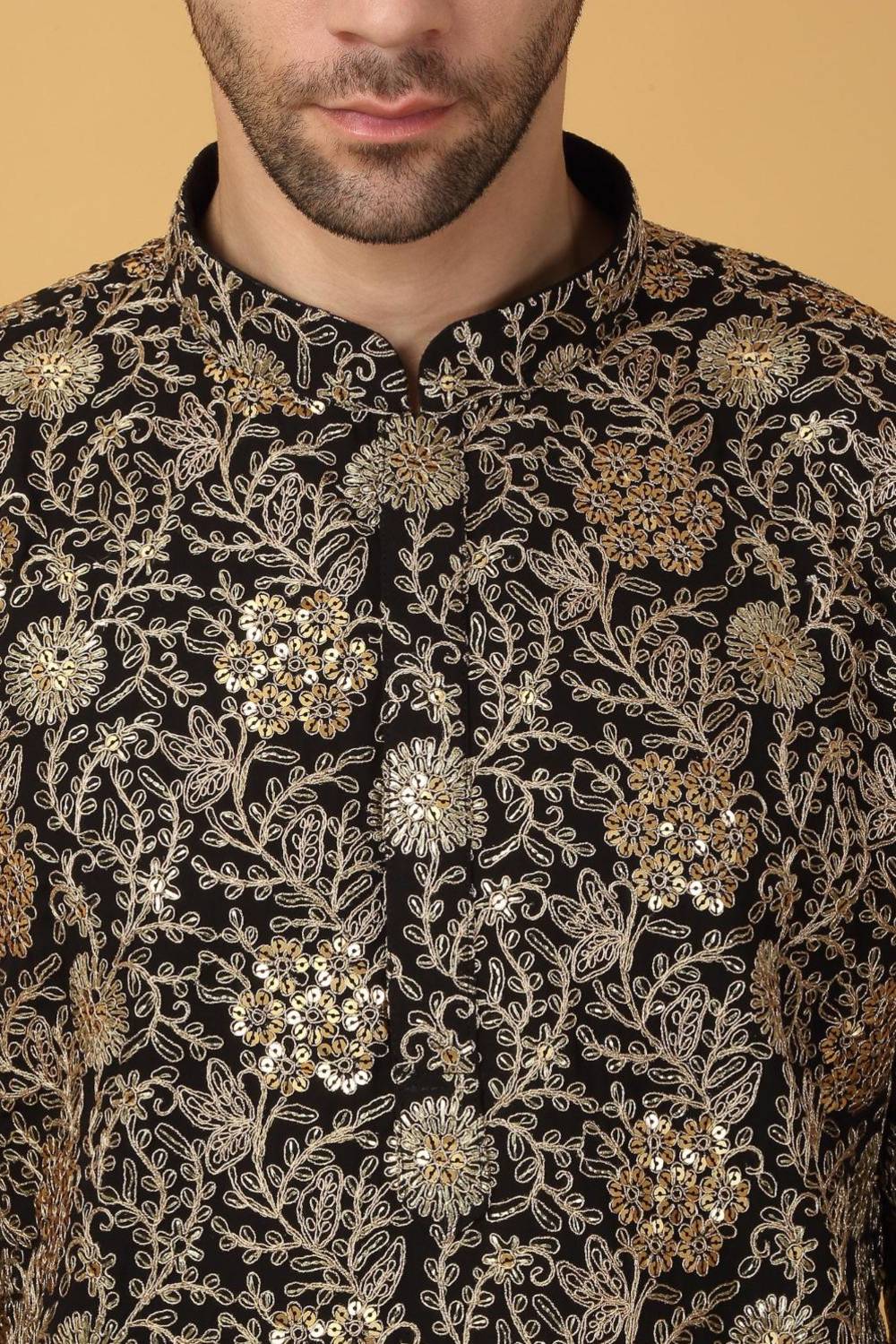 Zar Firdaus Embroidered Kurta Pants Set - Festive Black
