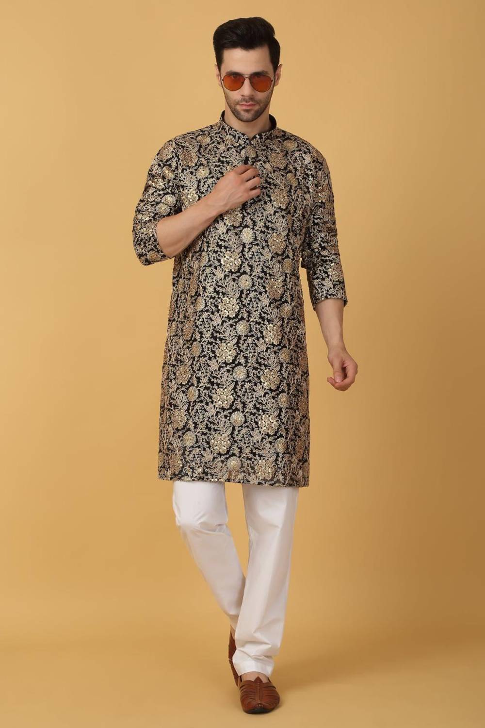 Zar Firdaus Embroidered Kurta Pants Set - Festive Black