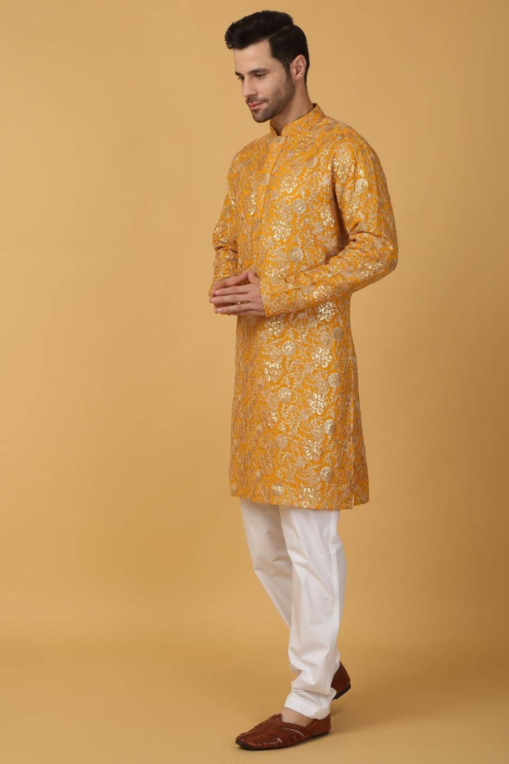 Zar Firdaus Embroidered Kurta Pants Set - Yellow