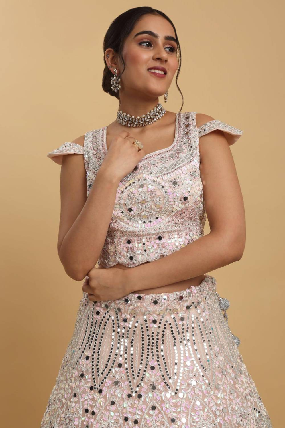 Shahi Mirror Embroidered Layered Lehenga Set