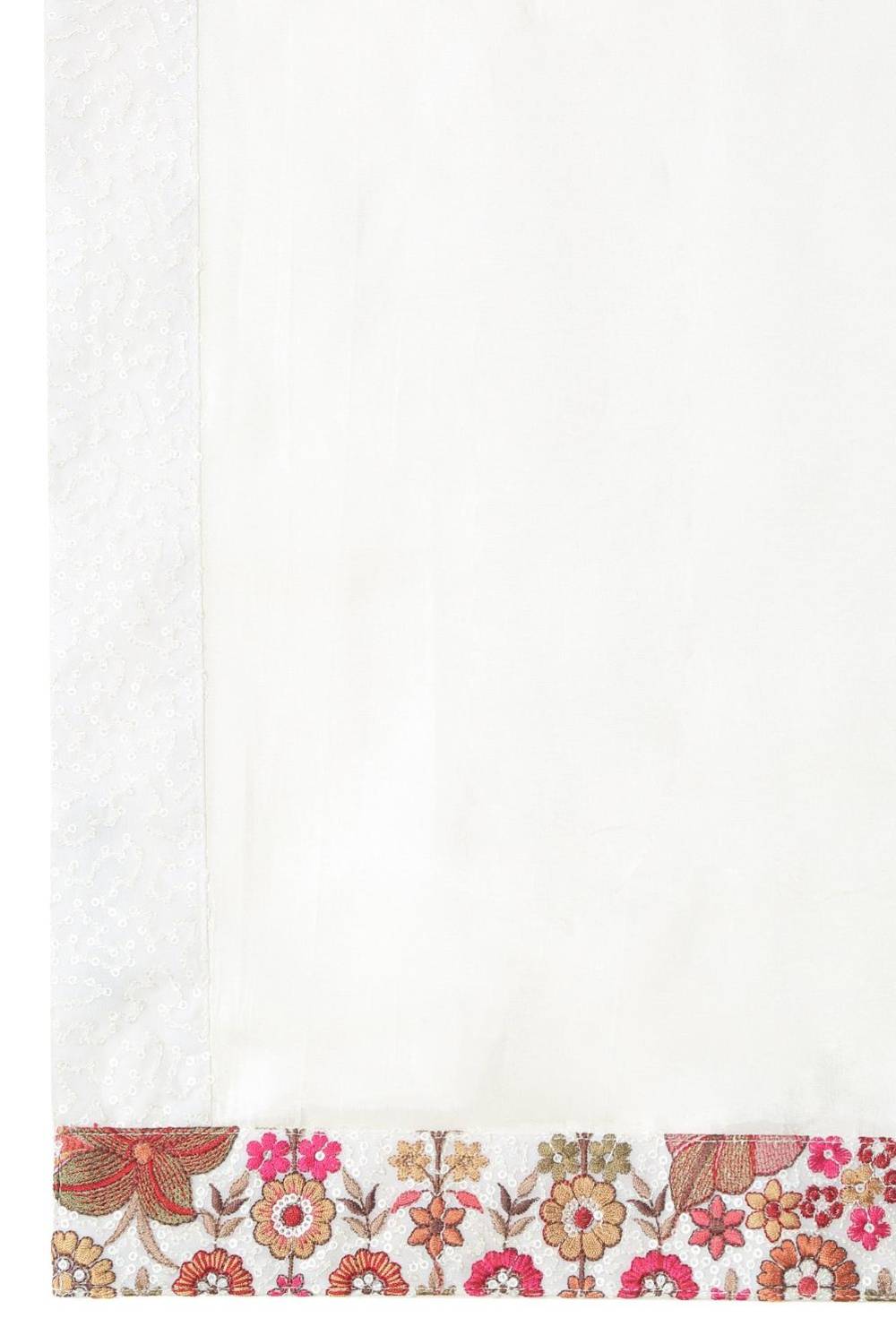 Kalki White Cotton Embroidered Floral Thread Kurta Set