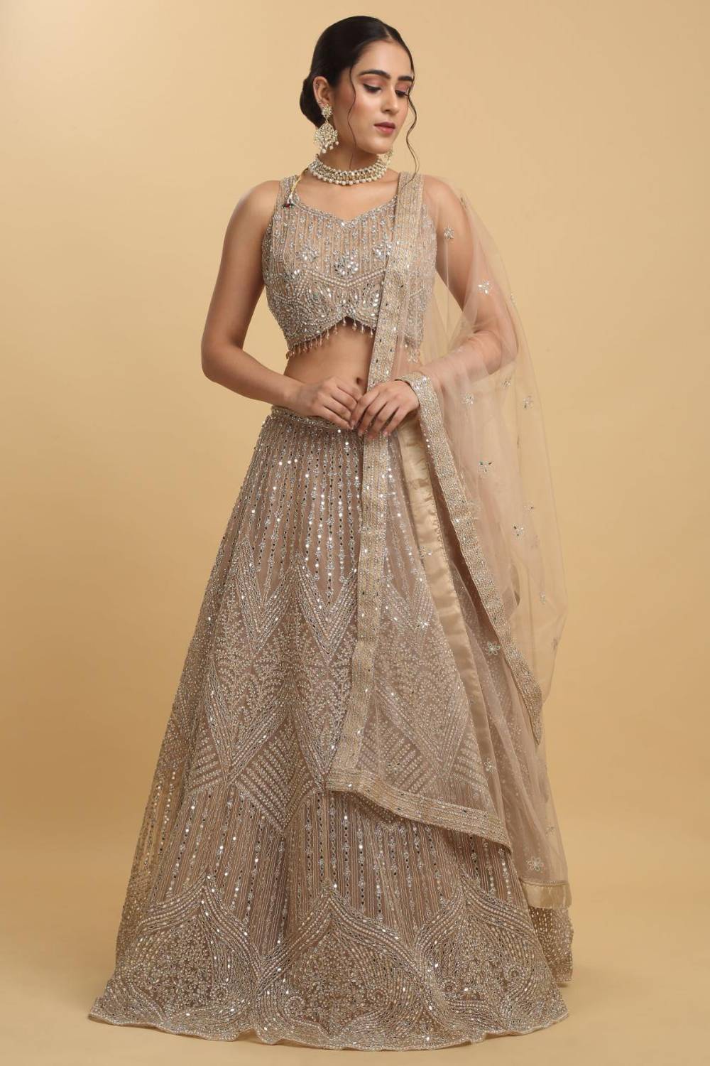 Heer Mirror And Zari Embroidered Lehenga Set