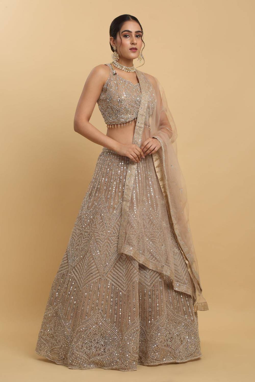 Heer Mirror And Zari Embroidered Lehenga Set