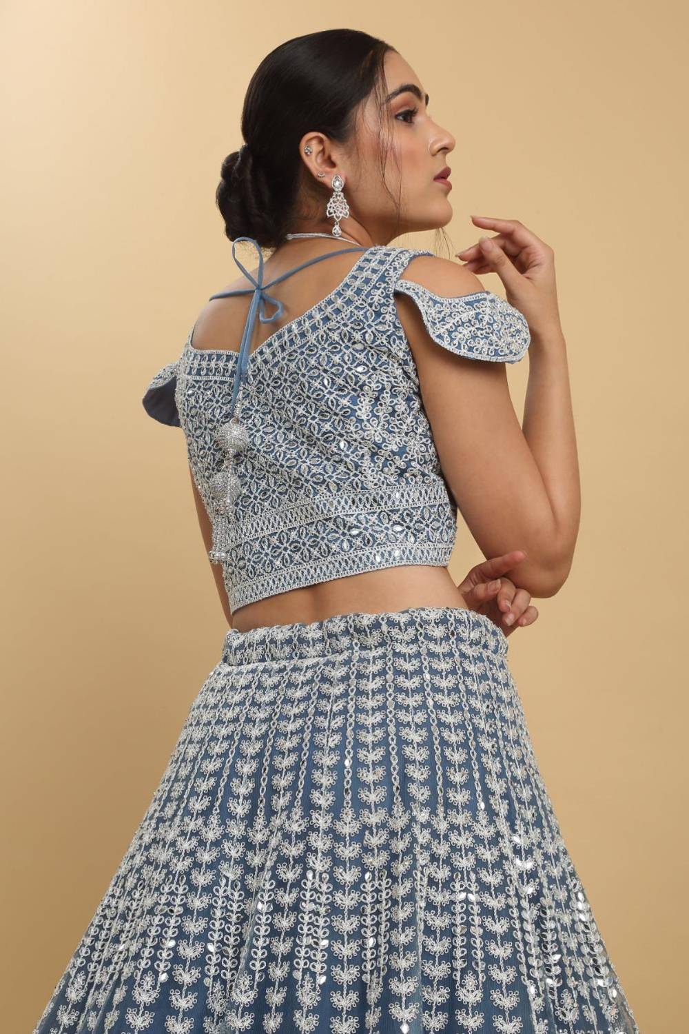 Suhana Mirror Embroidered Leaf Neck Lehenga Set