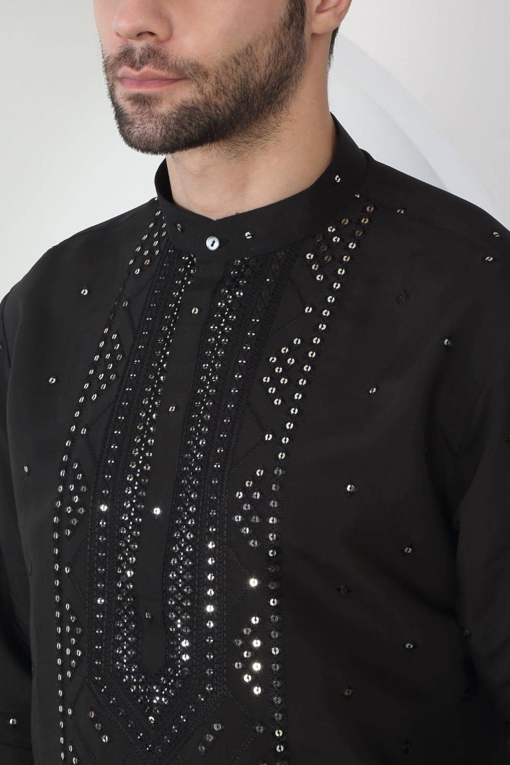 Akshat Black Embroidered Cotton Kurta Patiala Set