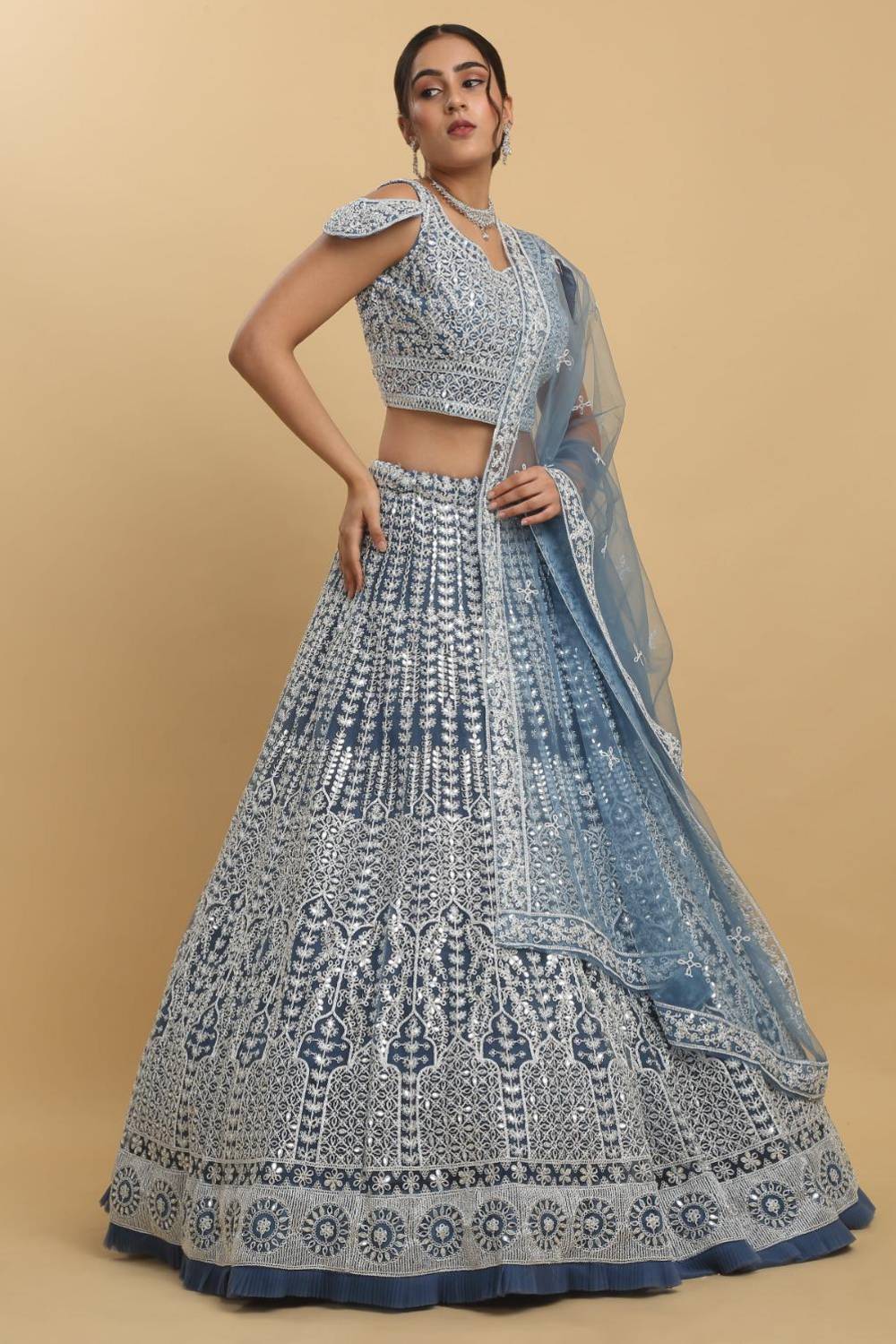 Suhana Mirror Embroidered Leaf Neck Lehenga Set