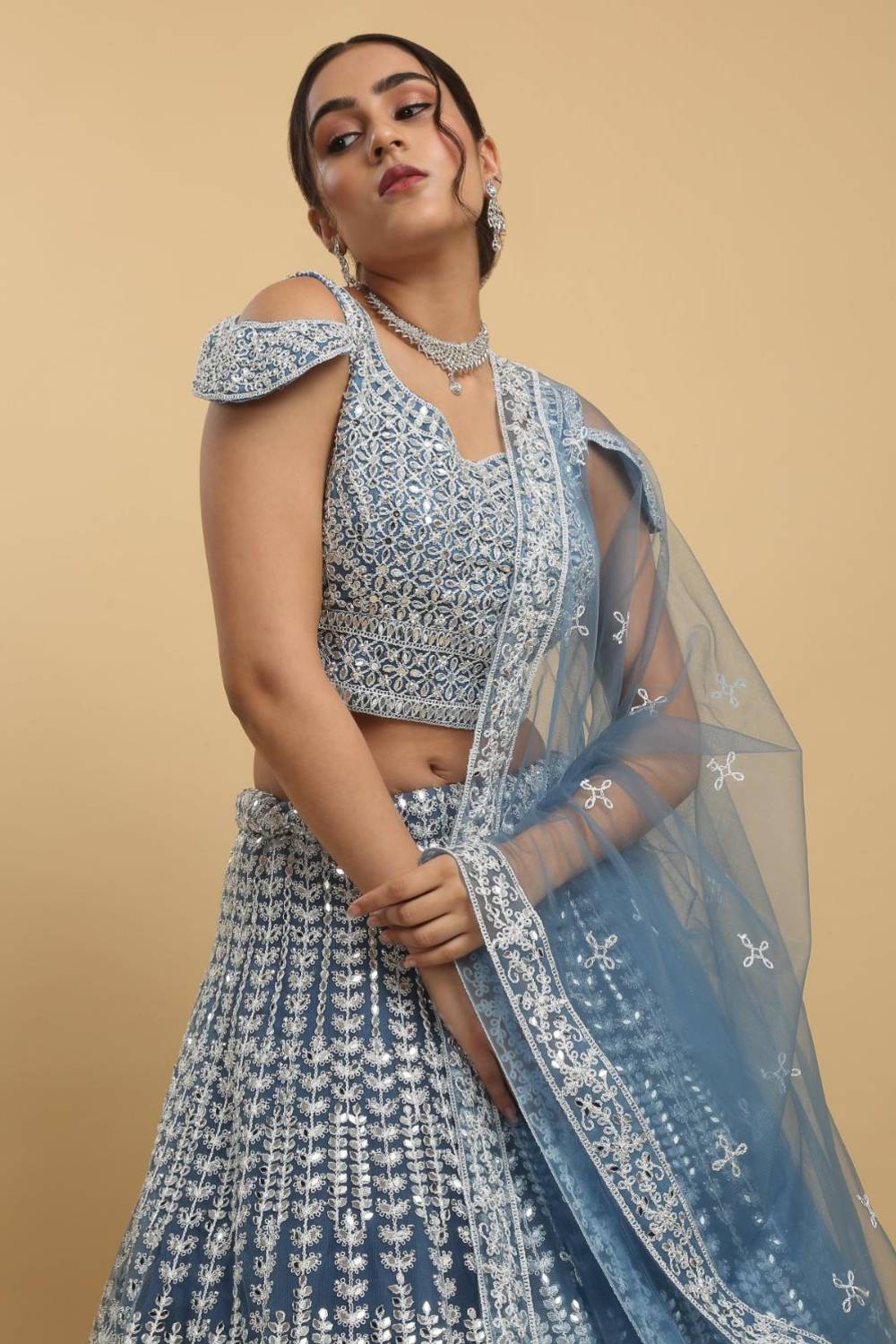 Suhana Mirror Embroidered Leaf Neck Lehenga Set
