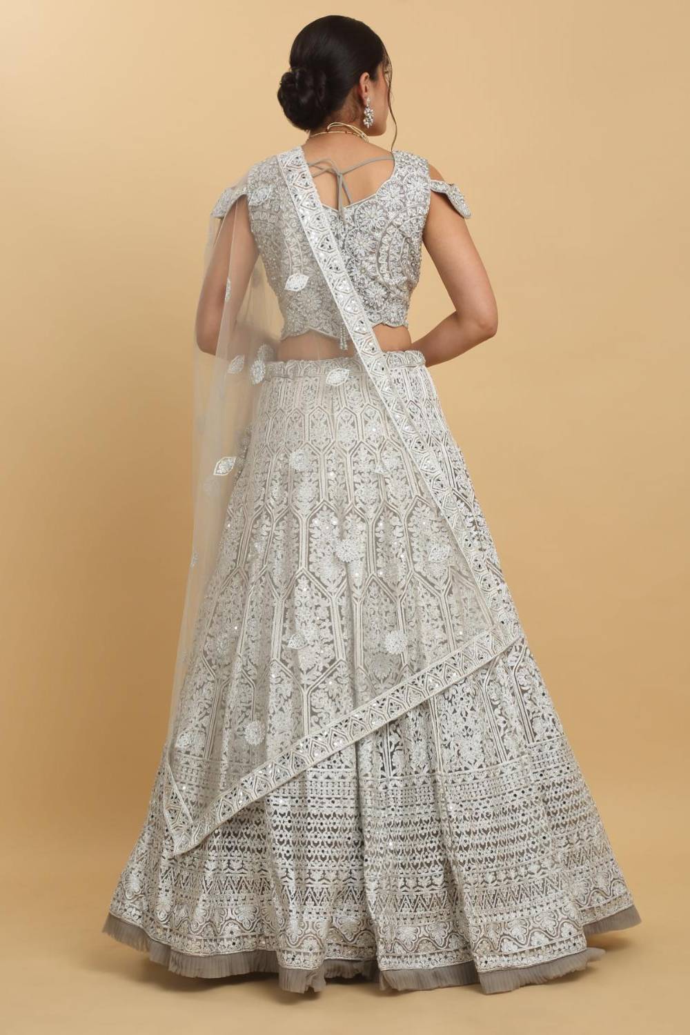 Chandra Kiran Silver Mirror Embroidered Lehenga Set