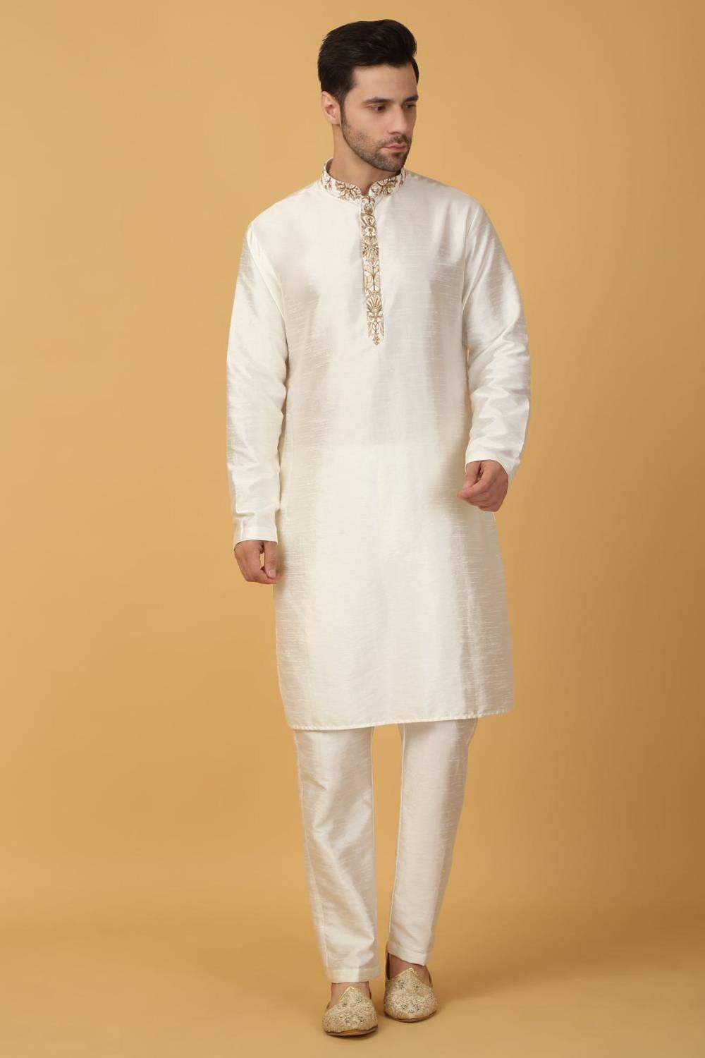 Nizam Embroidered Indo Western Jacket Set - Ivory