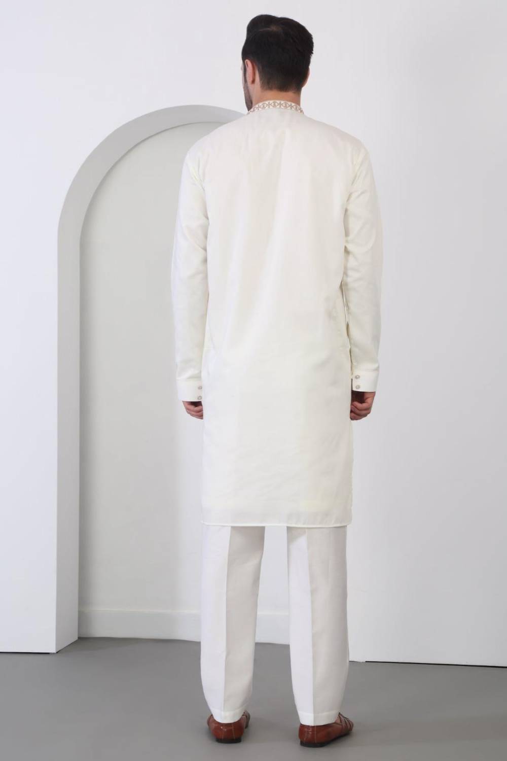 Nawaab Embroidered Kurta Dupatta Pants Set - Cream