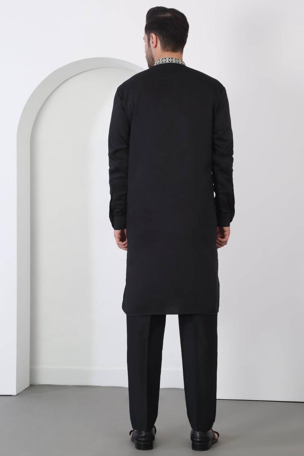 Nawaab Embroidered Kurta Dupatta Pants Set - Black