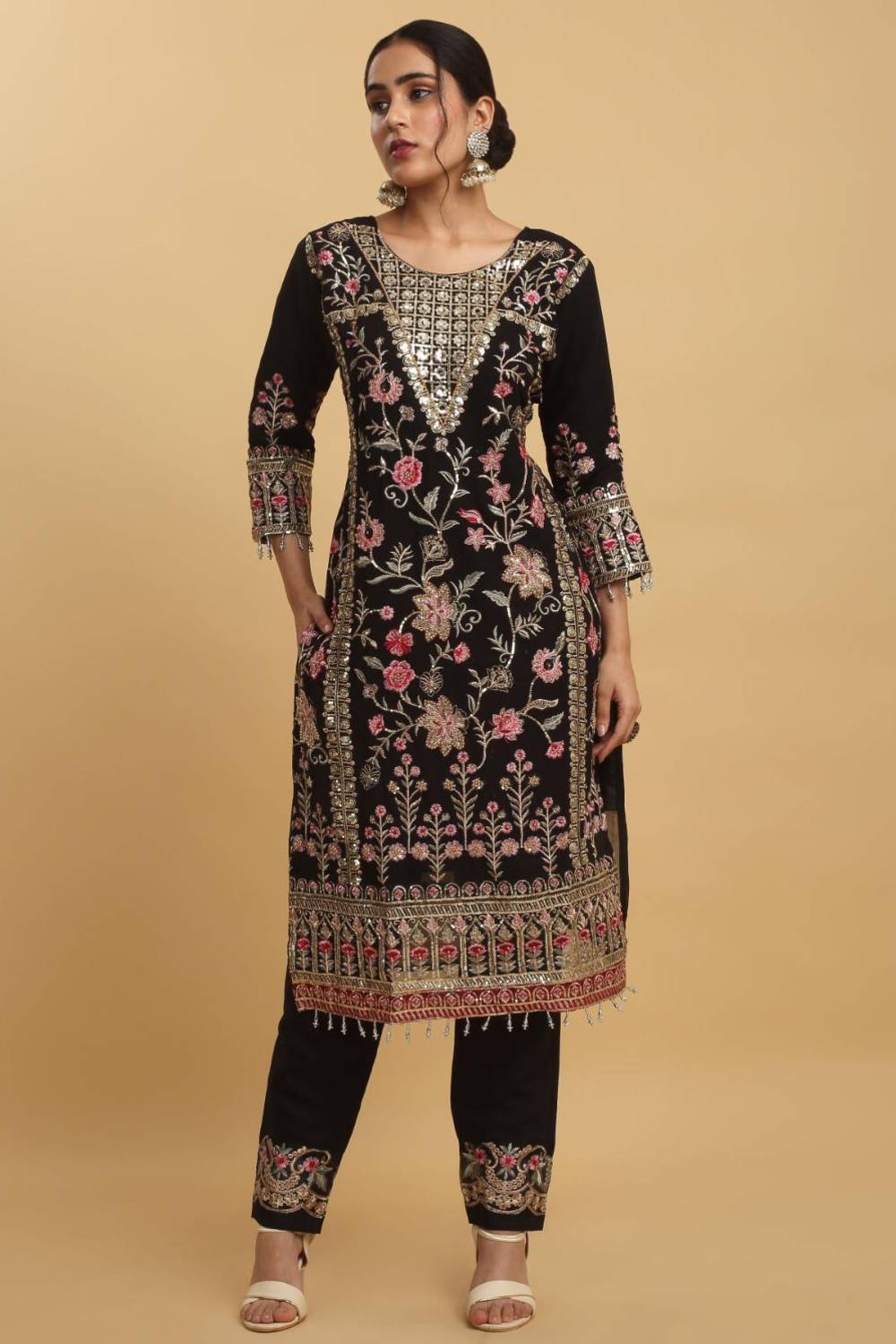 Floral Embroidered Work Kurta Set