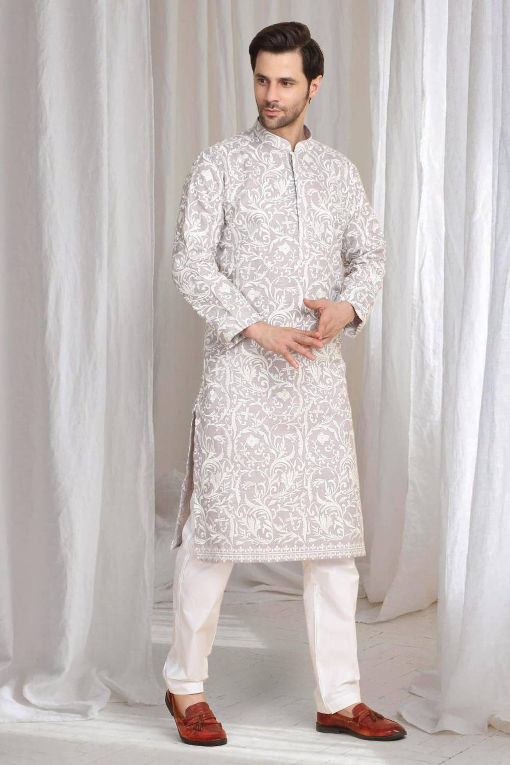 Aham Flora Thread Embroidered Kurta Set - Pastel Purple