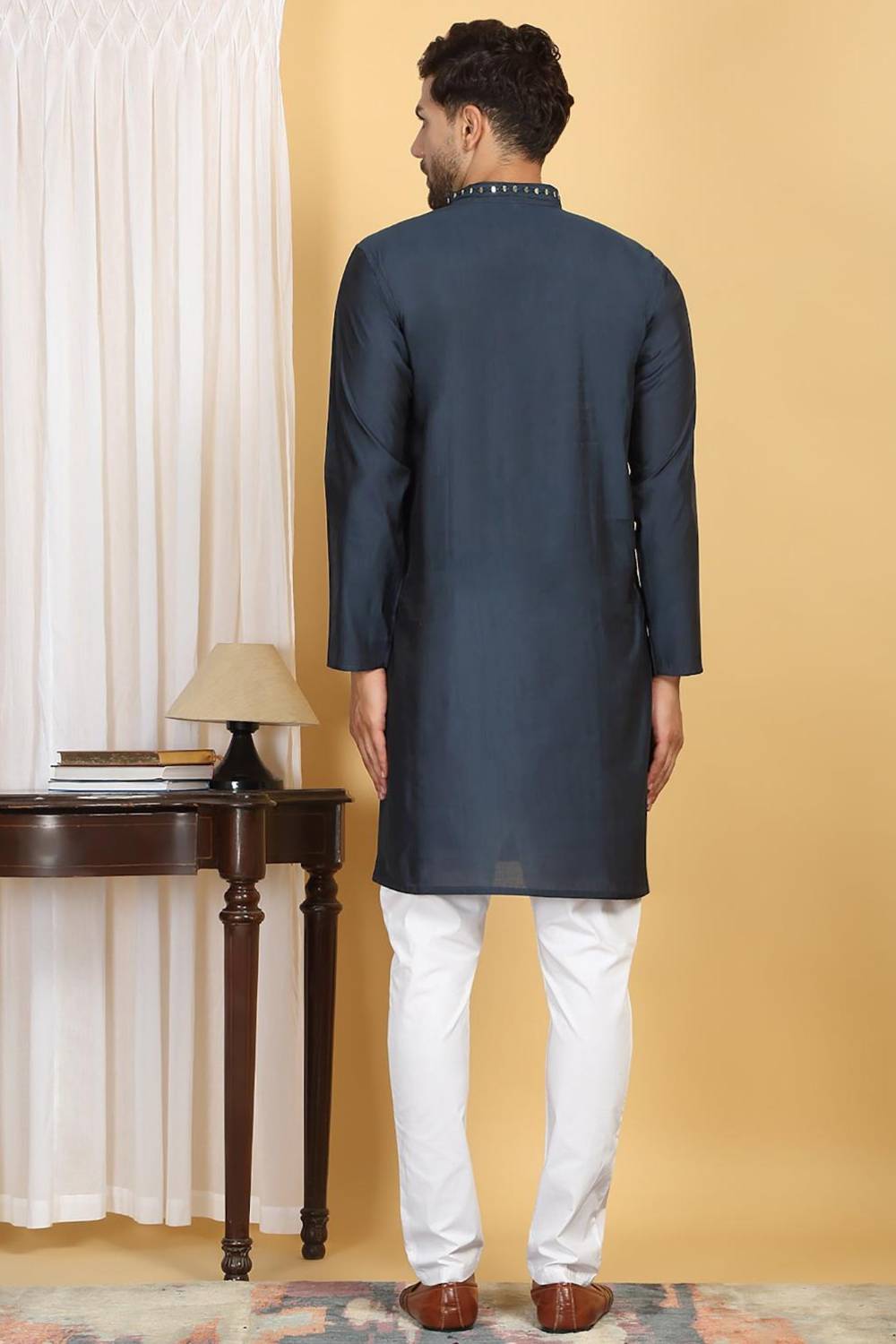 Swarna Mirror Work Kurta And Pant Set - Ink Blue