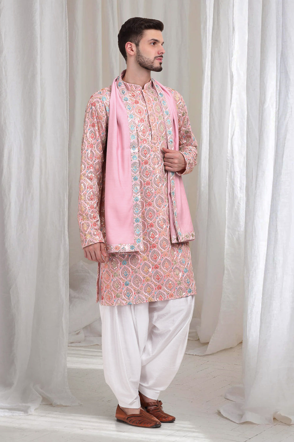 Samaroh Embroidered Leaf Kurta Patiala Set - Pastel Pink