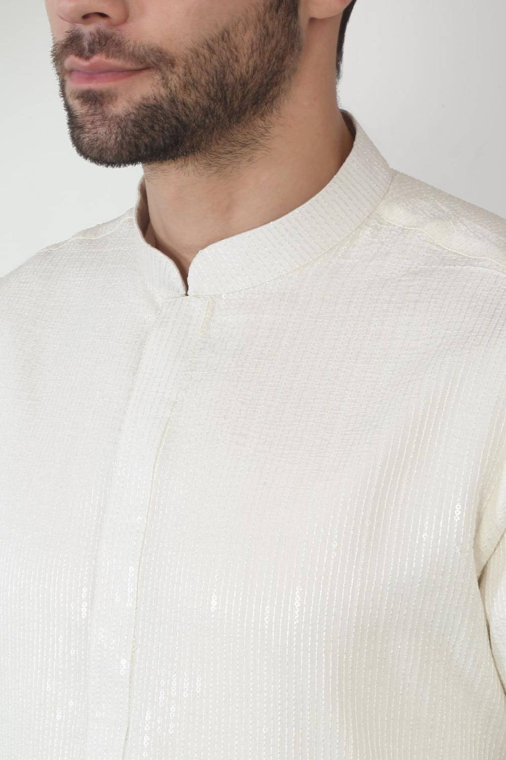 Shwet Off White Cotton Embroidered Sequin Floral Thread Kurta Set