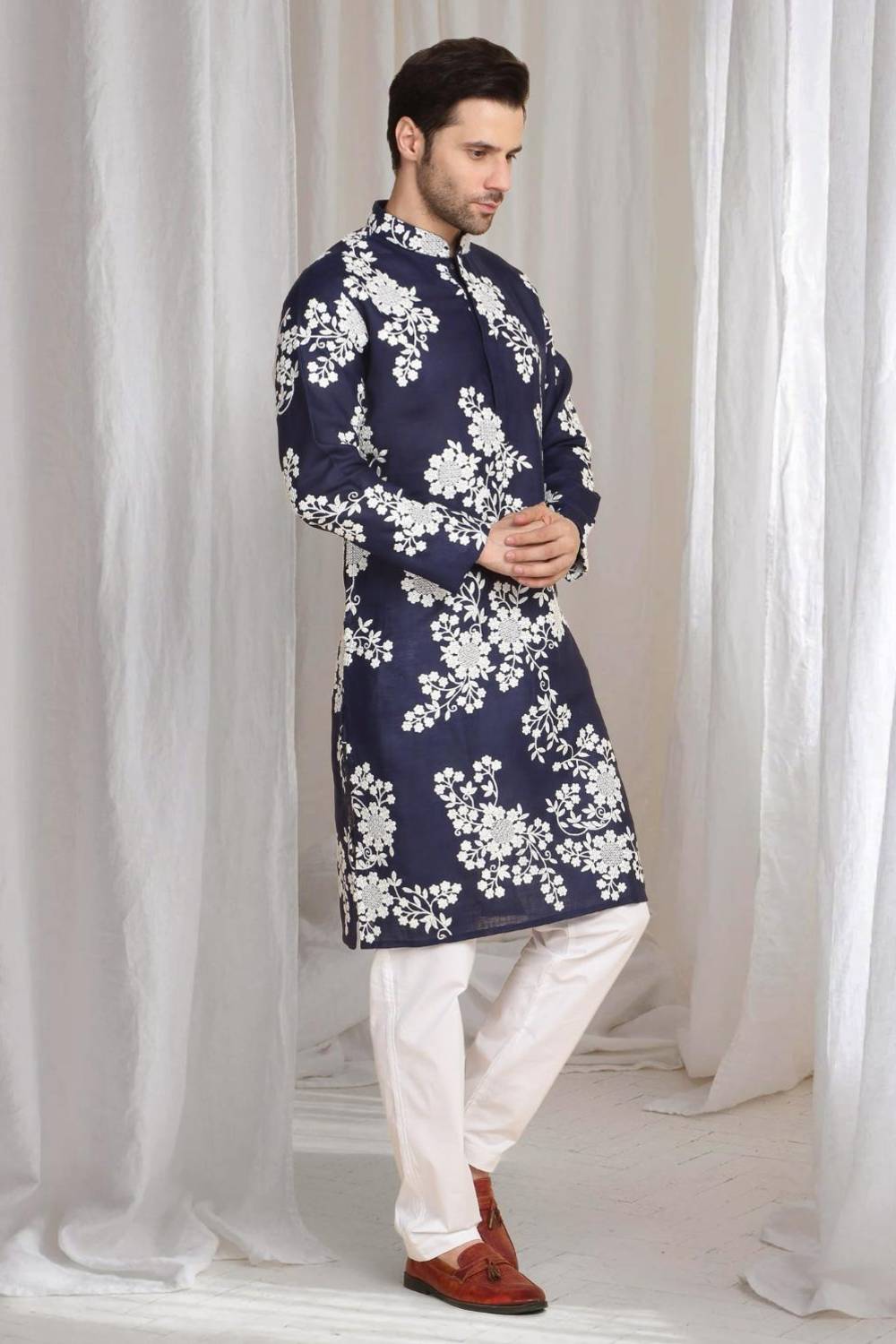Aham Gulistaan Embroidery Thread Kurta Set - Ink Blue