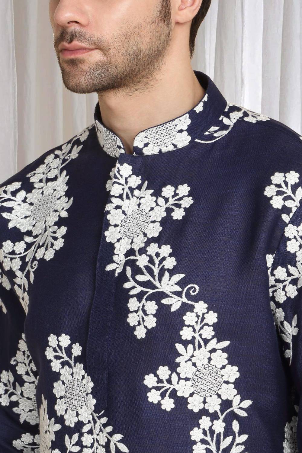Aham Gulistaan Embroidery Thread Kurta Set - Ink Blue