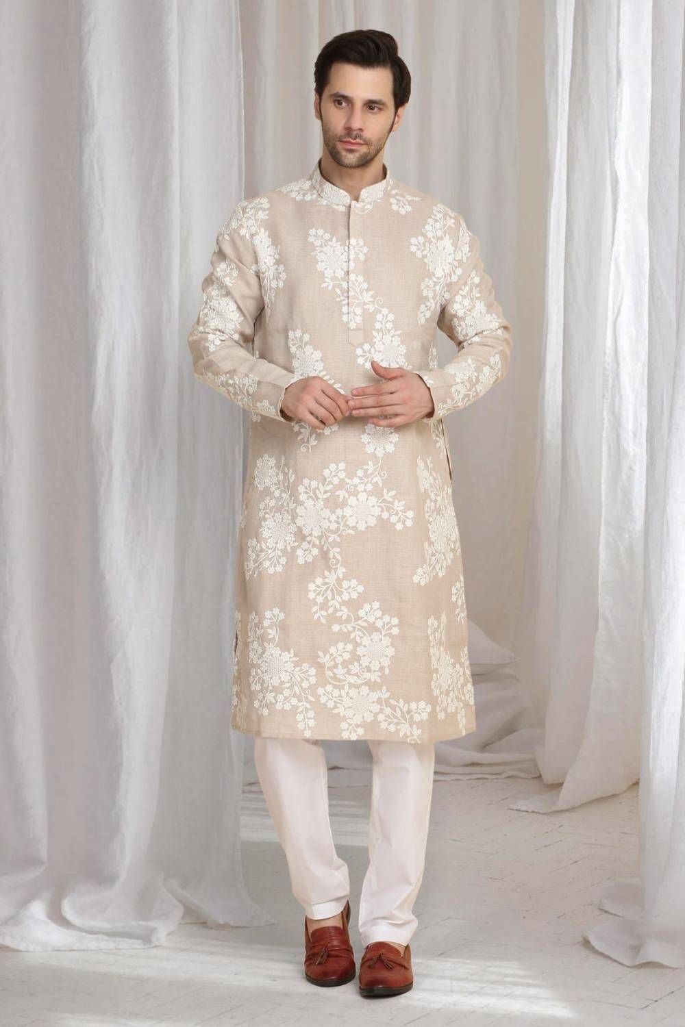 Aham Gulistaan Embroidery Thread Kurta Set - Beige