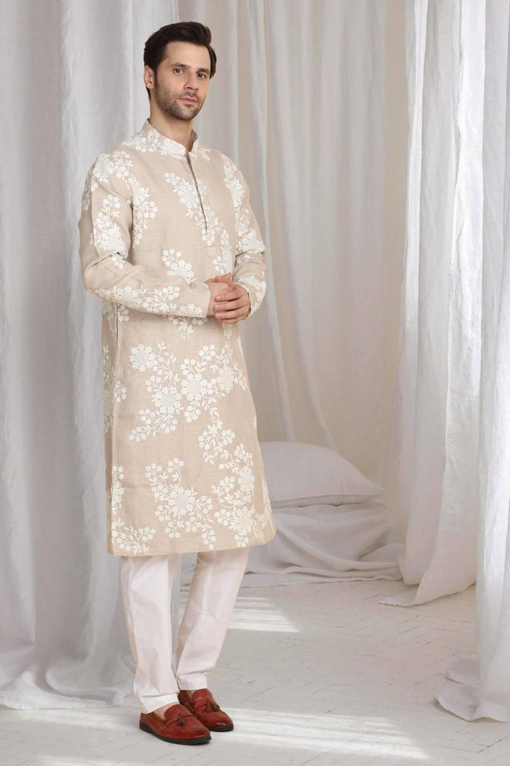 Aham Gulistaan Embroidery Thread Kurta Set - Beige