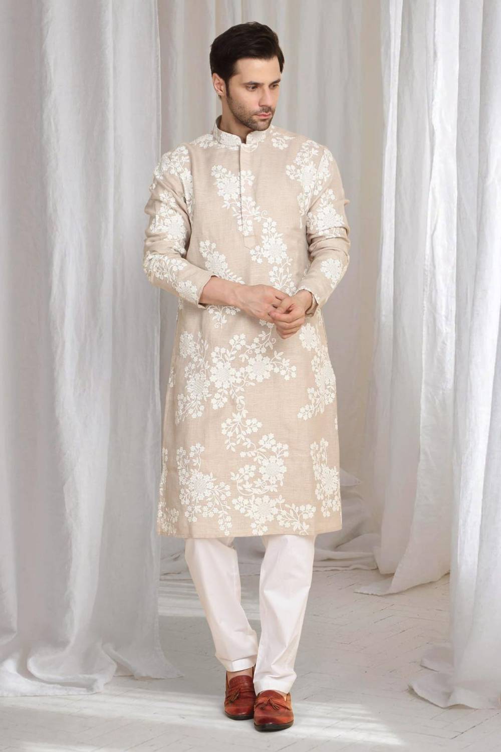 Aham Gulistaan Embroidery Thread Kurta Set - Beige