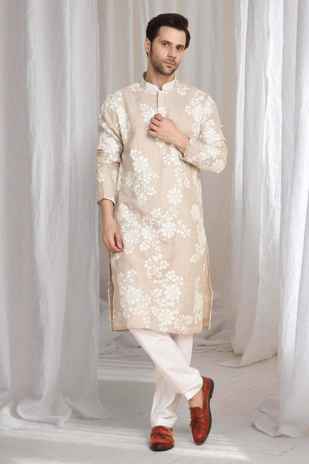 Aham Gulistaan Embroidery Thread Kurta Set - Beige