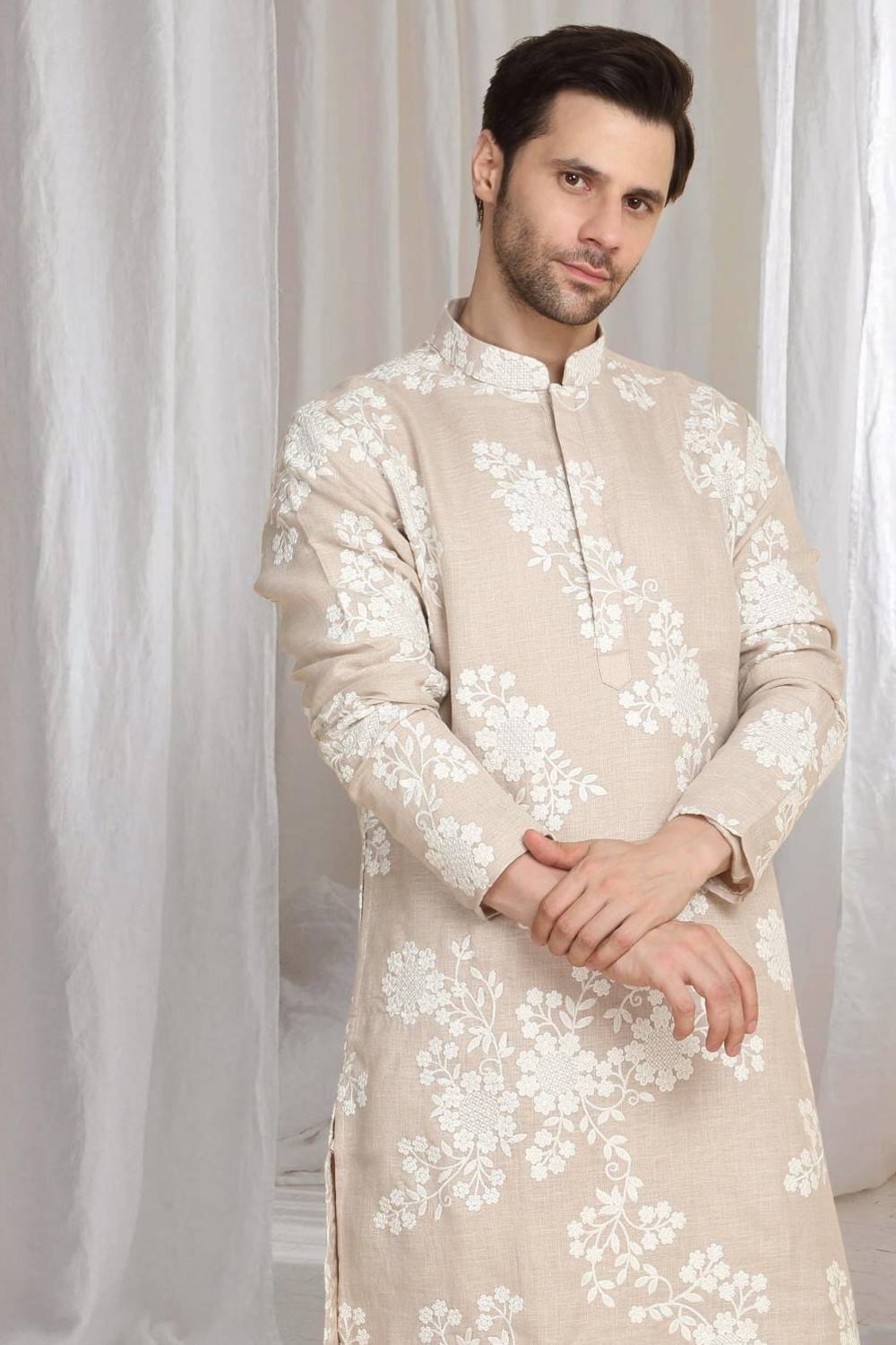 Aham Gulistaan Embroidery Thread Kurta Set - Beige