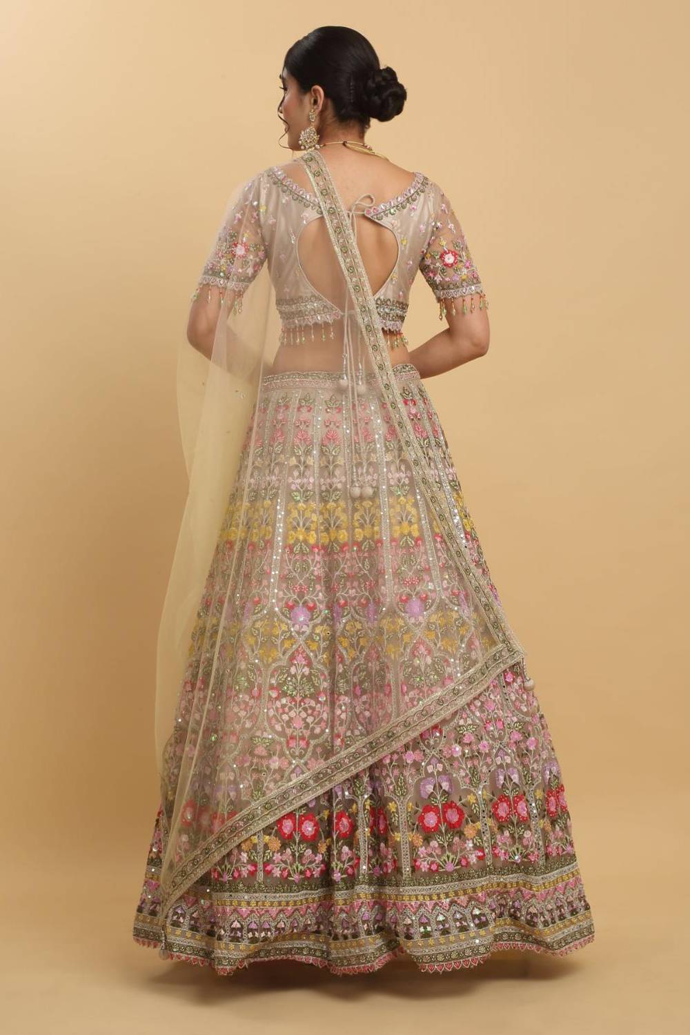 Gulposh Mirror & Thread Embroidered Bridal Lehenga Set