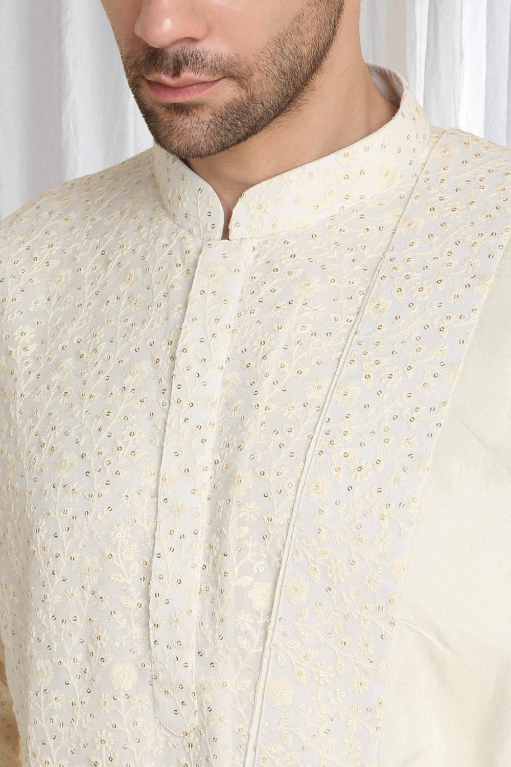 Mehfil Cotton Embroidery Thread Kurta And Dupatta Set - Cream
