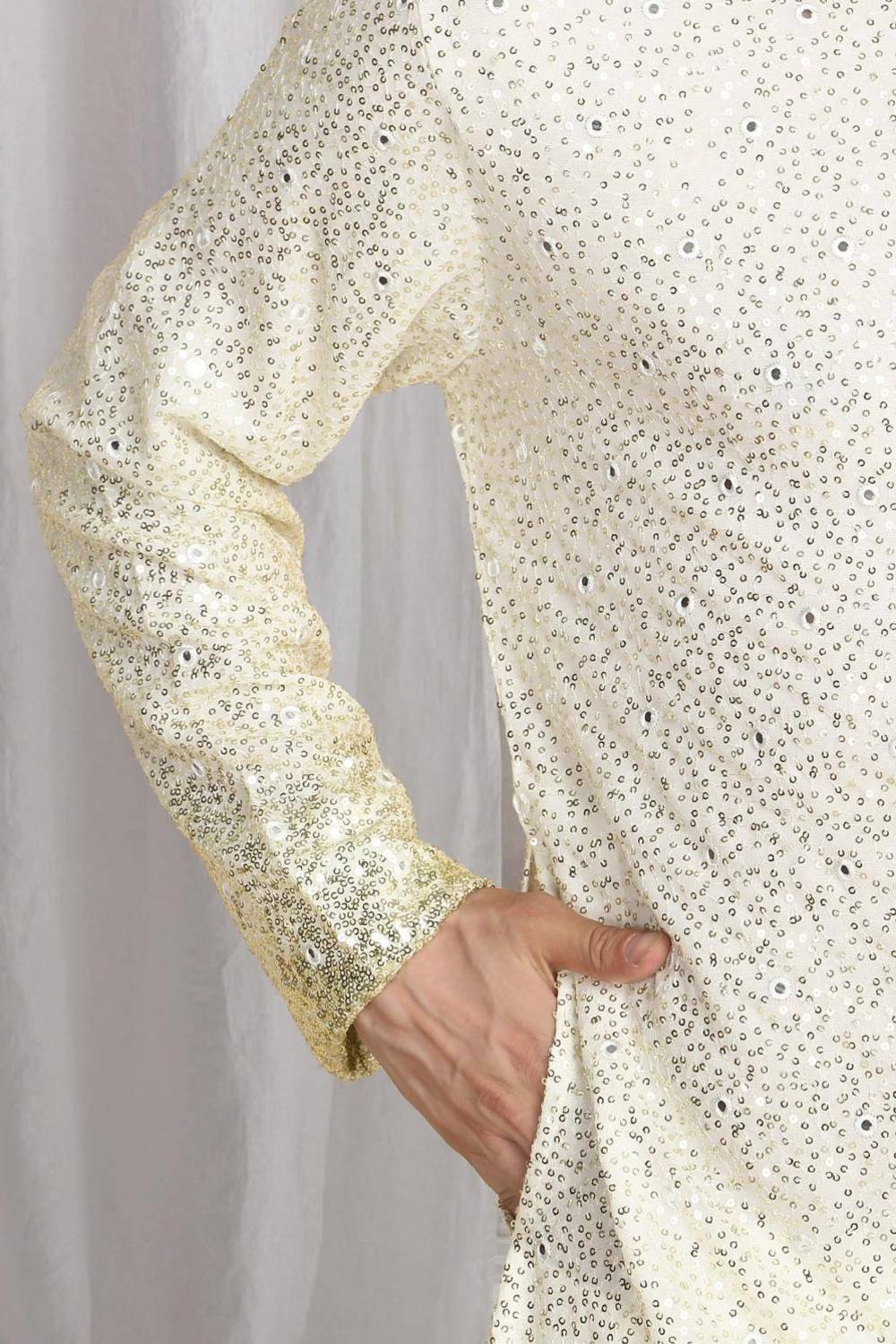 Sequins Ombre Embroidered Kurta Dupatta Set - Cream