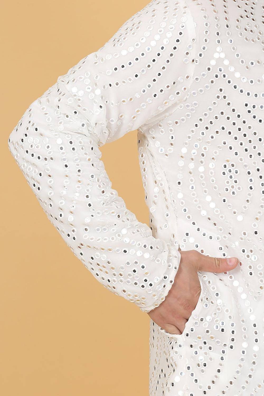 Jahaan Mirror Embroidery Work Kurta Set - White