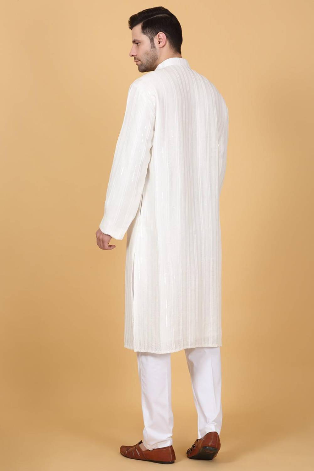 Beads & Sequins Stripe Embroidered Kurta Set