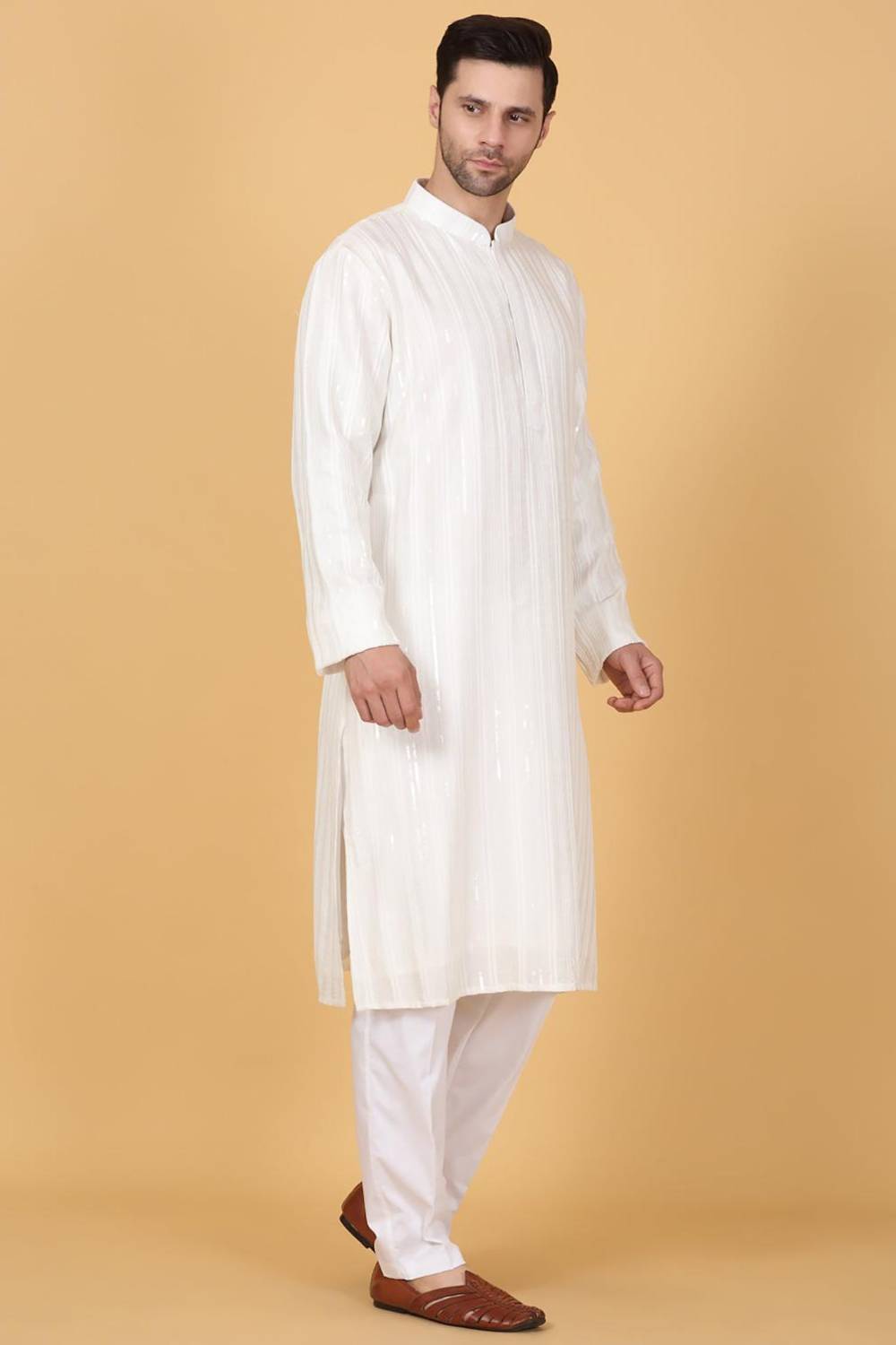 Beads & Sequins Stripe Embroidered Kurta Set