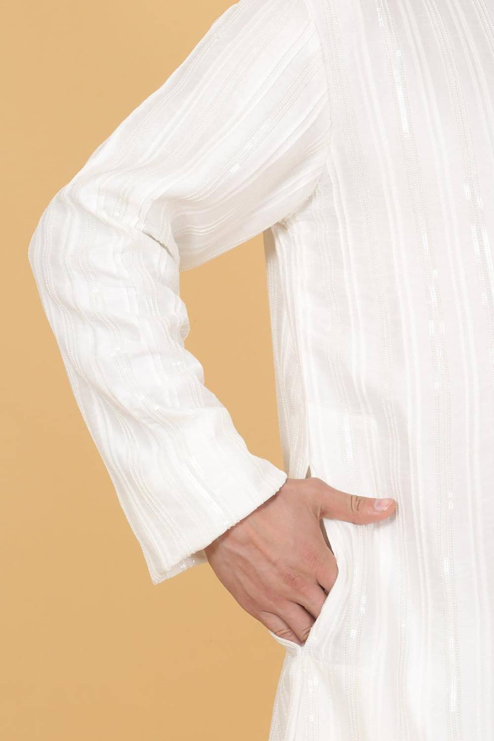 Beads & Sequins Stripe Embroidered Kurta Set