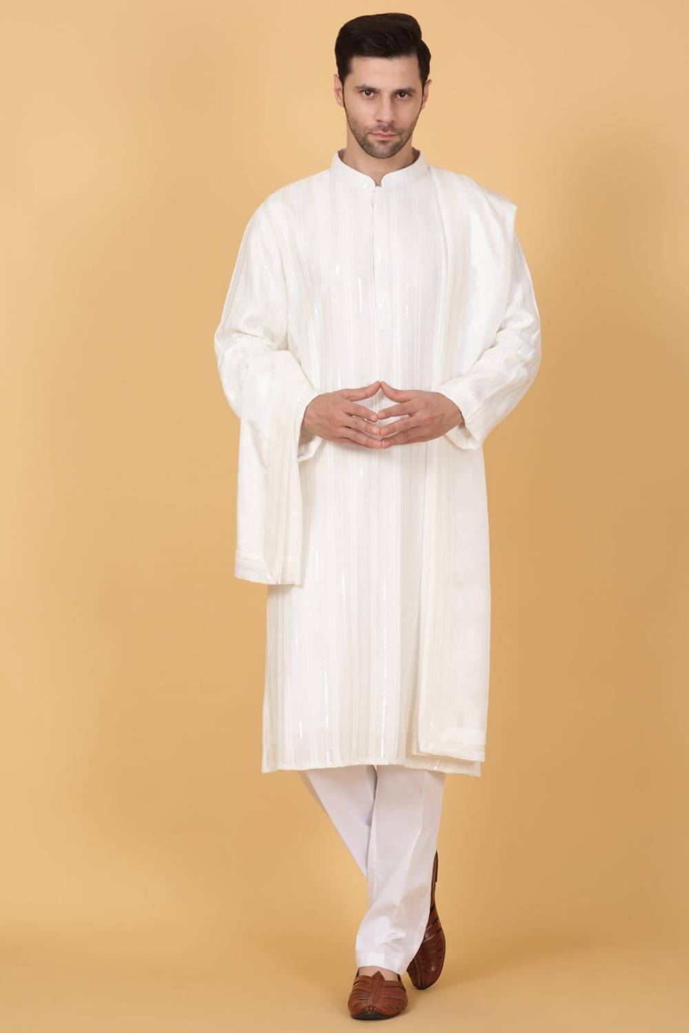 Beads & Sequins Stripe Embroidered Kurta Set