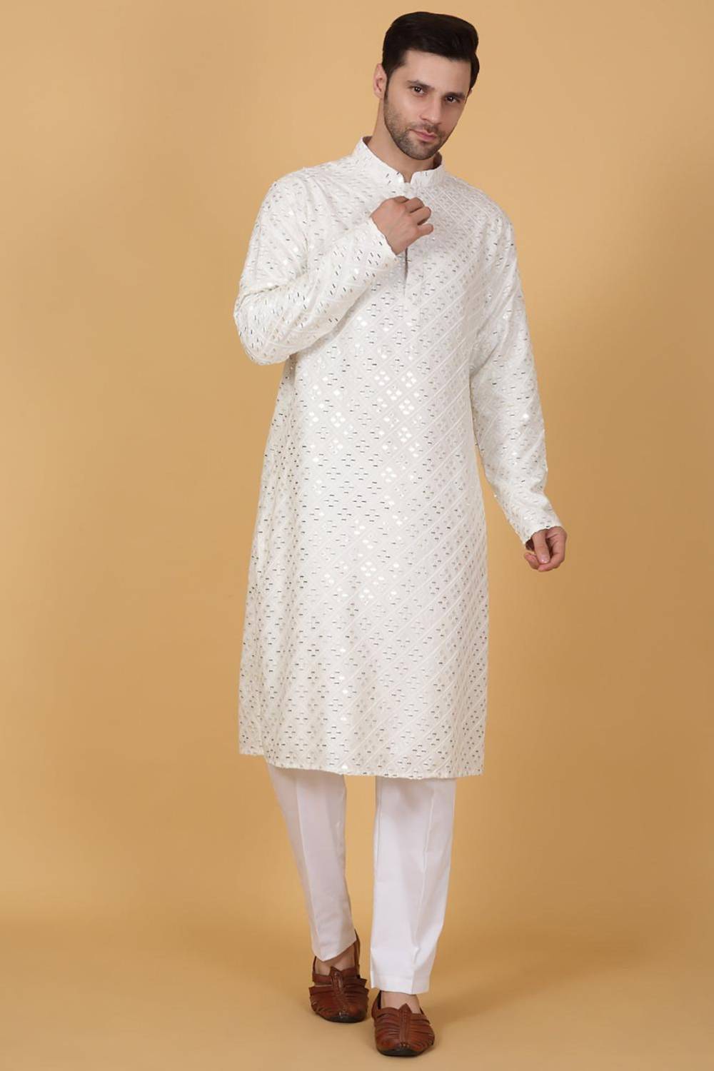 Mirror Embroidered Barfi Work Kurta Set