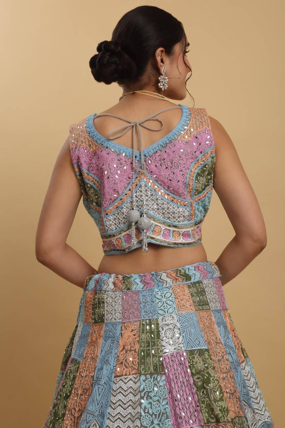 Divyam Multi Colored Thread And Mirror Embroidered Lehenga Set