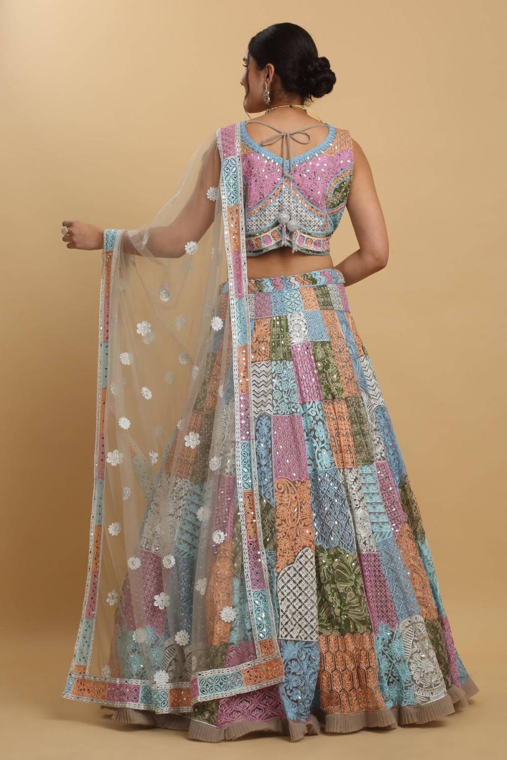 Divyam Multi Colored Thread And Mirror Embroidered Lehenga Set