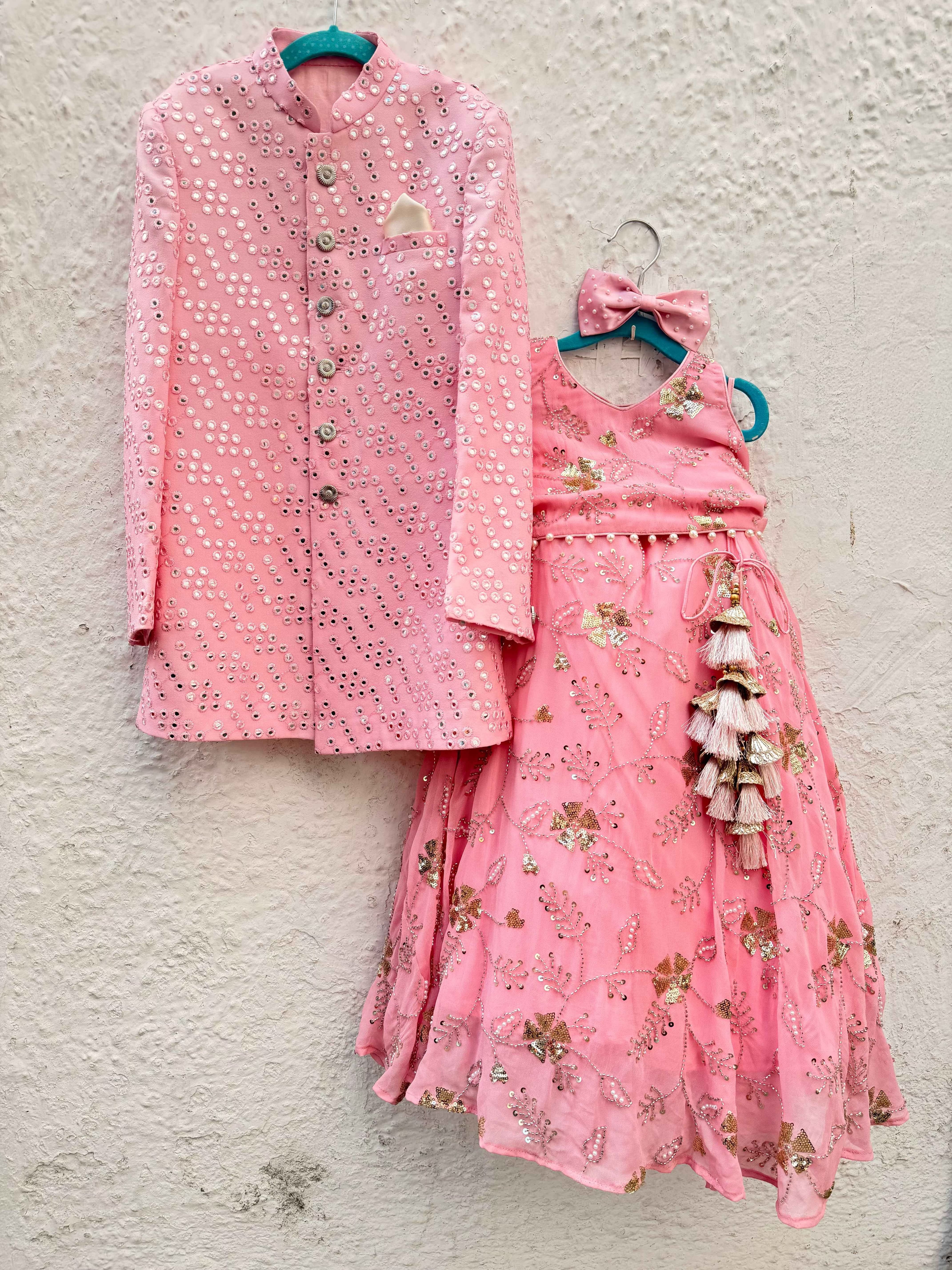 Girls' Pink Floral Embroidered Lehenga Set | Halter Neck Ethnic Wear - CuddlesClothing