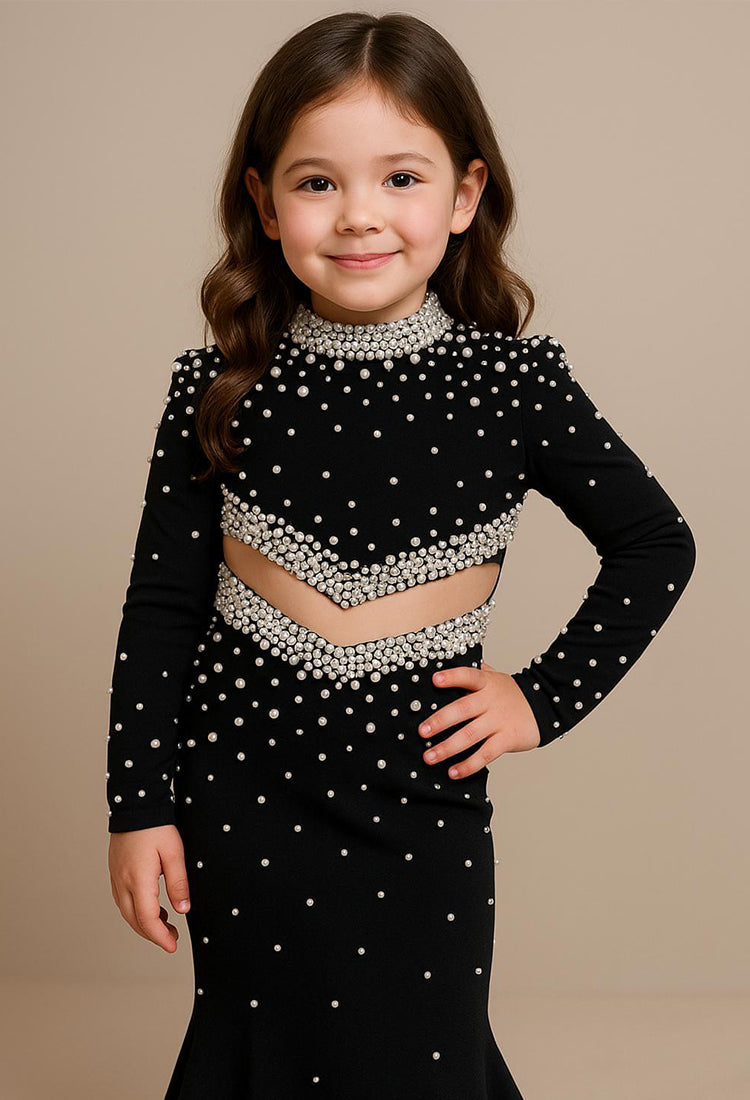 Black Blouse With Fish Cut Style Pearl Hand Embroidery