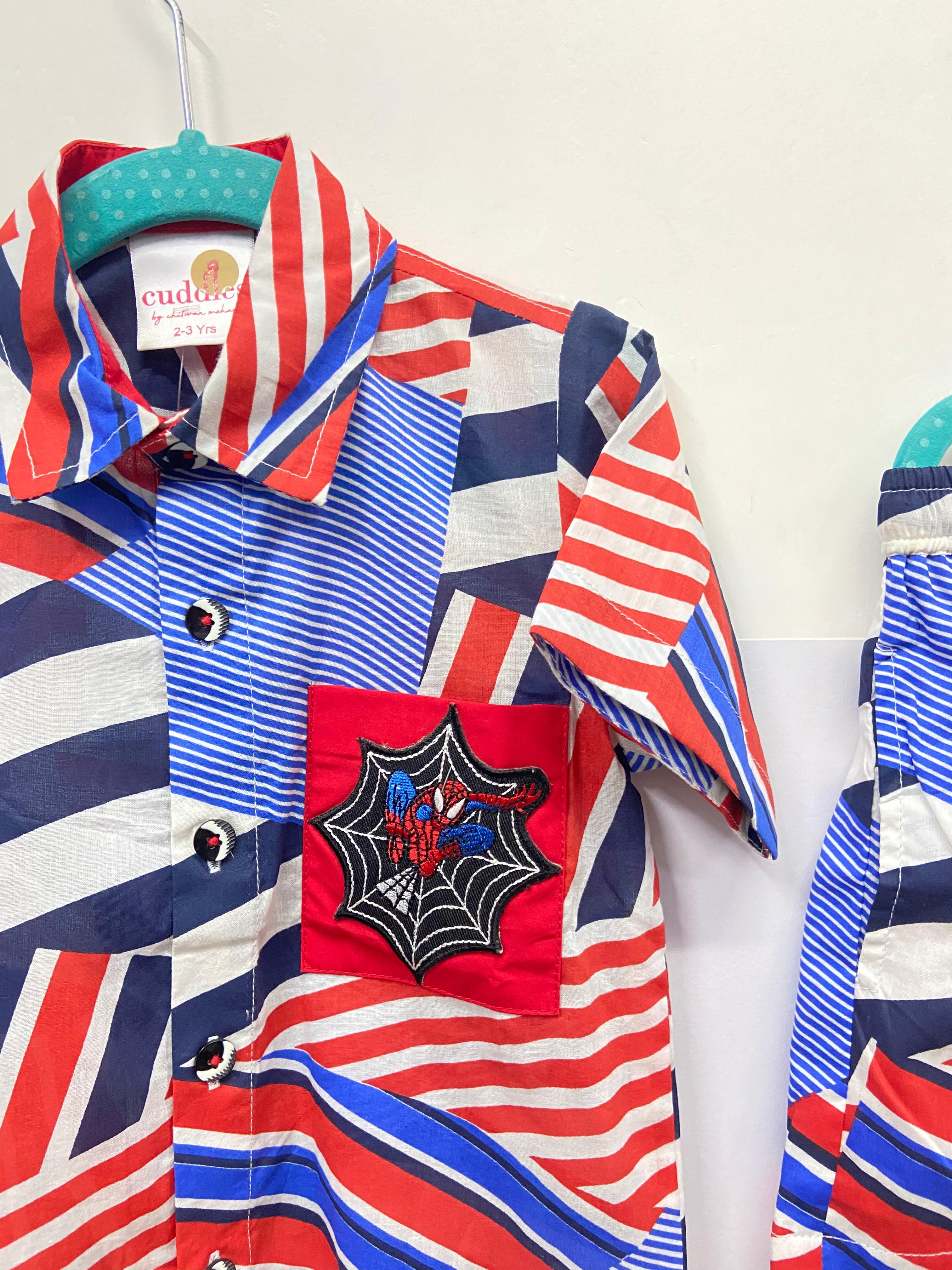 Boys Cotton Co-ord Set with Spiderman Embroidered Pocket